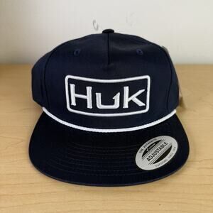 HUK Fishing Rope Hat Trucker Cap Navy Adjustable Navy Blue/White Outdoor Sporty